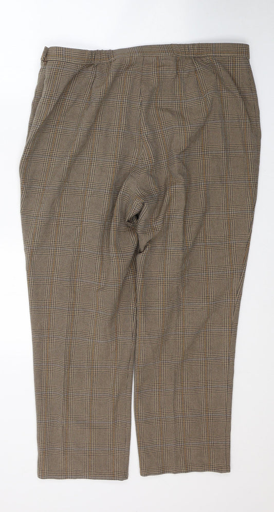Marks and Spencer Womens Beige Houndstooth Polyester Cropped Trousers Size 20 L26 in Regular Zip