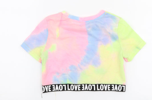 SheIn Girls Multicoloured Polyester Cropped T-Shirt Size 6 Years Round Neck Pullover - Tie dye