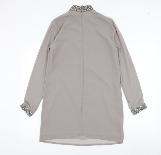 ASOS Womens Grey Polyester Shift Size 8 Round Neck Zip