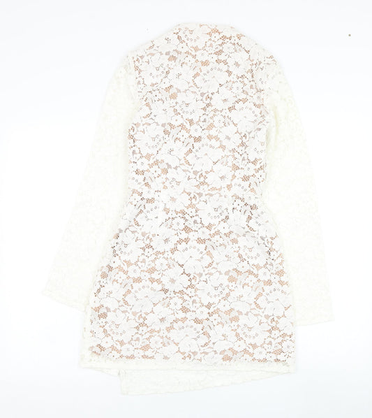 Missguided Womens White Cotton Pencil Dress Size 8 V-Neck Zip