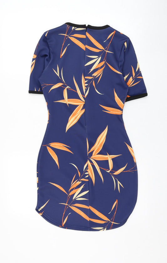 Missguided Womens Blue Floral Polyester T-Shirt Dress Size 8 Round Neck Pullover