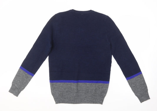 Marks and Spencer Mens Blue Round Neck Polyester Pullover Jumper Size S