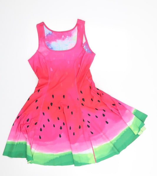 Preworn Womens Multicoloured Tie Dye Polyester Skater Dress Size XS Round Neck Pullover - Reversible, Watermelon