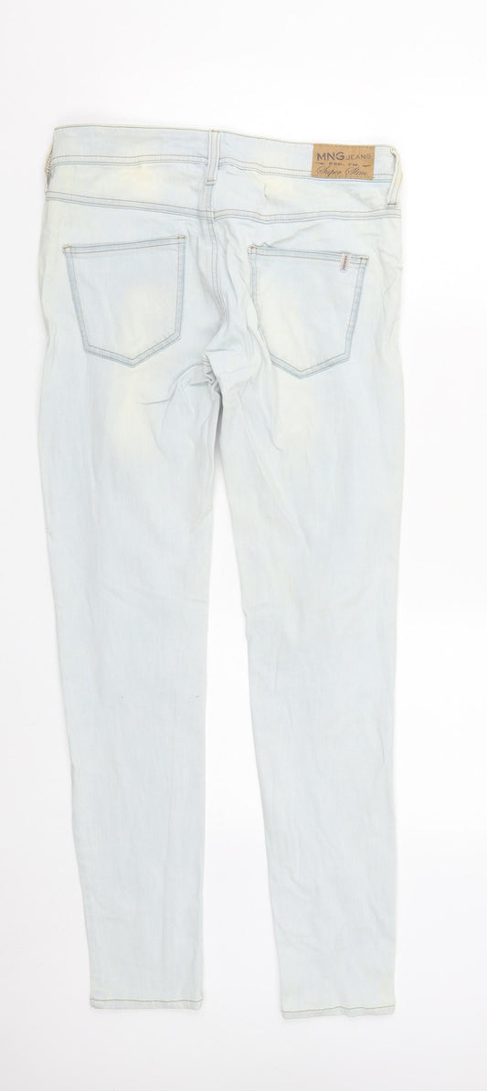 Mango Womens Blue Cotton Straight Jeans Size 10 L30 in Regular Zip