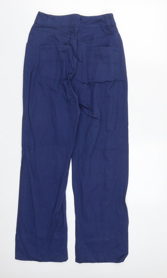 COLLUSION Womens Blue Cotton Trousers Size 6 L32 in Regular Zip