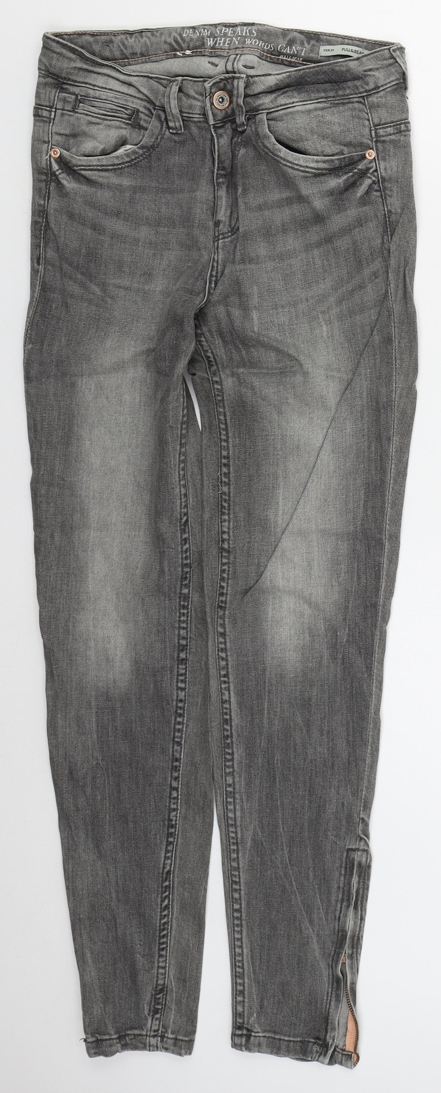 PUll & Bear Womens Grey Cotton Skinny Jeans Size 6 L29 in Regular Button