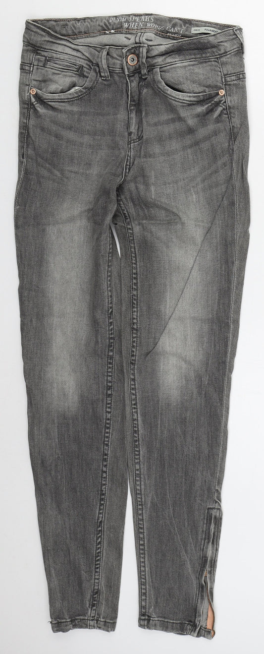PUll & Bear Womens Grey  Cotton Skinny Jeans Size 6 L29 in Regular Button