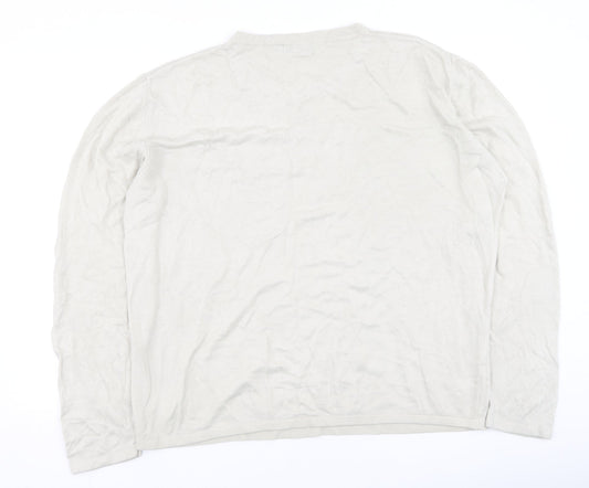 armando Mens Beige Round Neck Acrylic Pullover Jumper Size 2XL