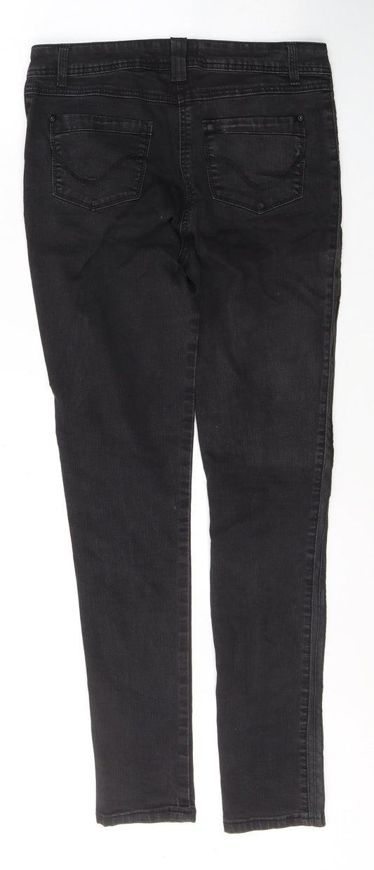 George Womens Black Cotton Straight Jeans Size 12 L31 in Regular Button