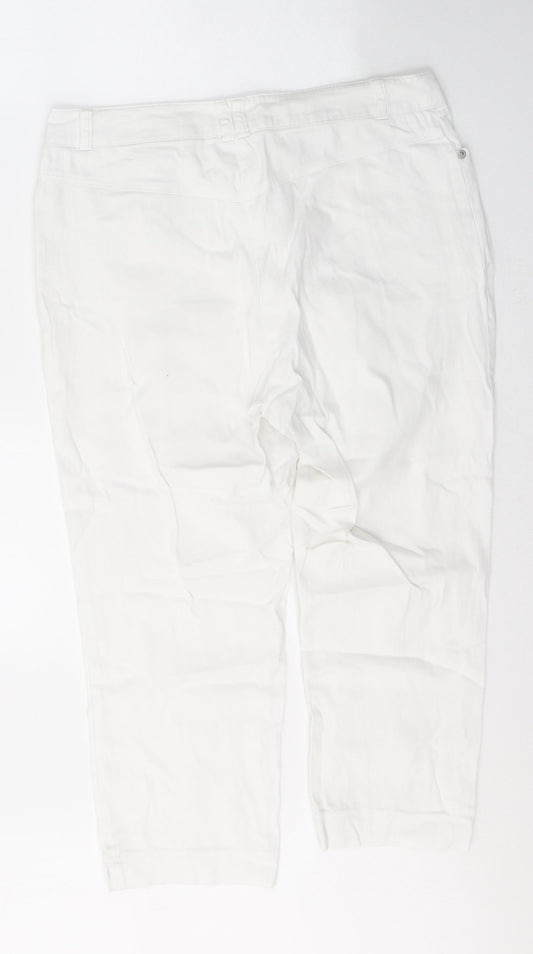 Casual Womens White Cotton Cropped Jeans Size 34 in L21 in Regular Button