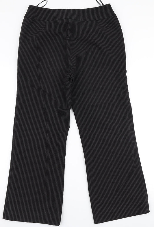 Papaya Womens Black Striped Polyester Trousers Size 12 L27 in Regular Zip
