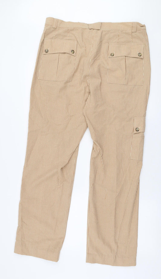 Henry Hammond Womens Brown Striped Polyester Trousers Size 35 in L31 in Regular Zip