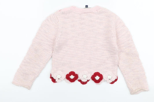 IKKS Girls Pink Round Neck Acrylic Pullover Jumper Size 6 Years Pullover