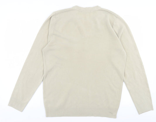 George Mens Beige V-Neck Acrylic Pullover Jumper Size S