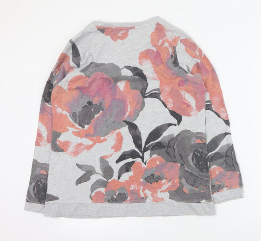 D & Co Womens Grey Floral Cotton Pullover Sweatshirt Size S Pullover
