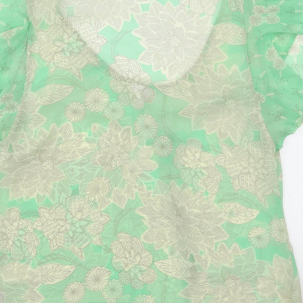 Marks and Spencer Womens Green Floral Polyester Basic Blouse Size 14 Round Neck