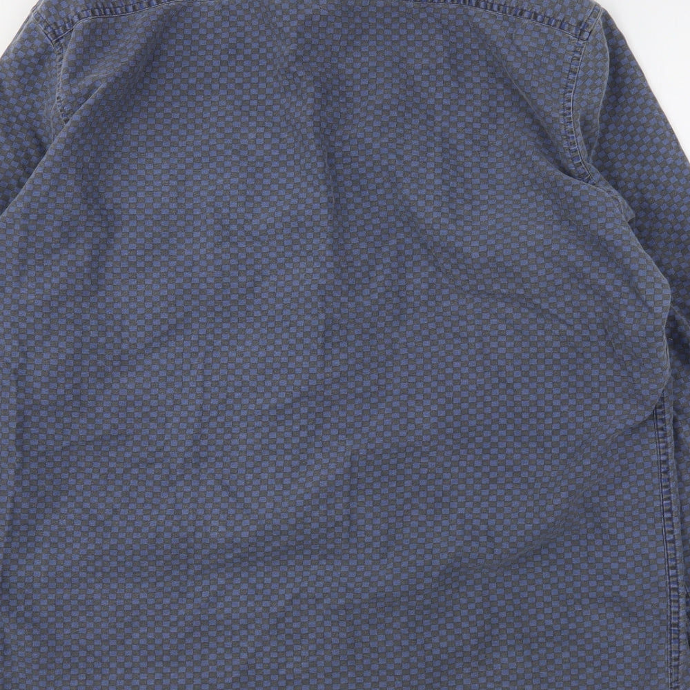 Topman Mens Blue Check Cotton Button-Up Size M Collared