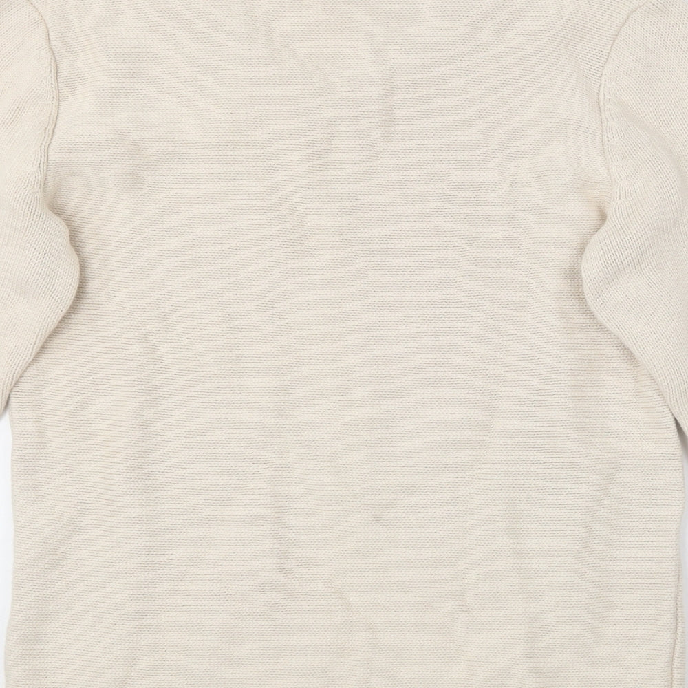 BM collection Womens Beige V-Neck Cotton Pullover Jumper Size S