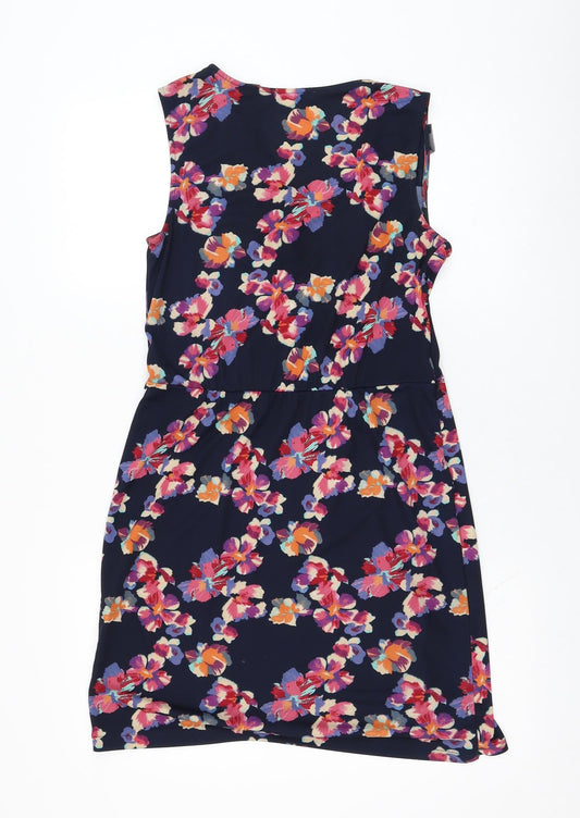 Oasis Womens Blue Floral Polyester Shift Size S V-Neck Pullover