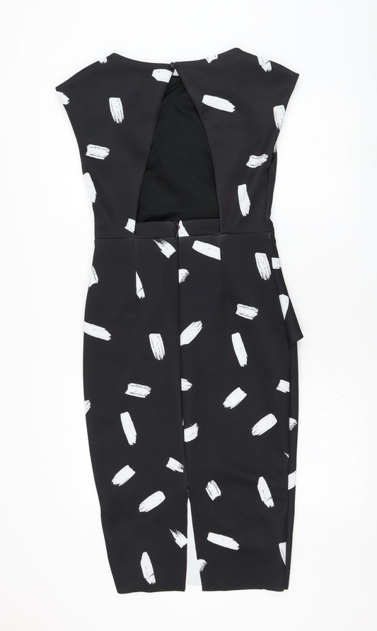 River Island Womens Black Geometric Polyester Pencil Dress Size 8 Round Neck Zip