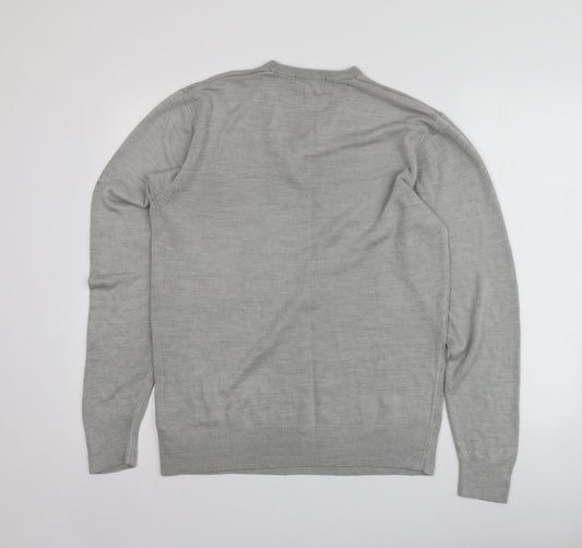 Greenwoods Mens Grey V-Neck Acrylic Pullover Jumper Size M