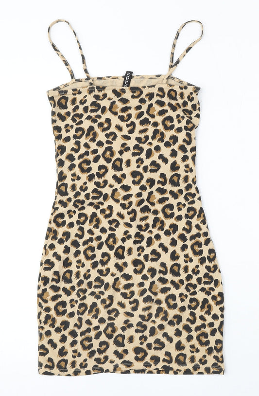 H&M Womens Multicoloured Animal Print Cotton Bodycon Size 2 Round Neck
