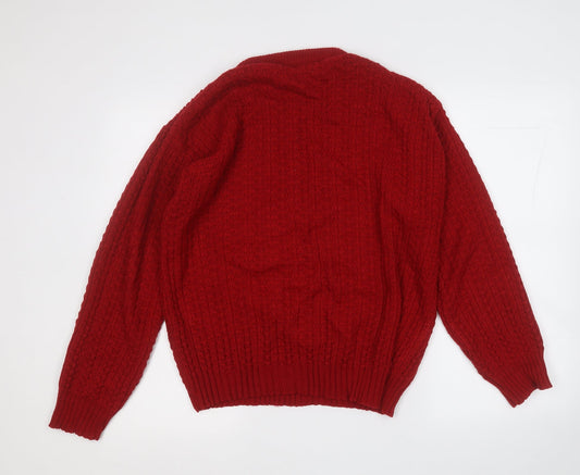 Preworn Mens Red Round Neck Acrylic Pullover Jumper Size M