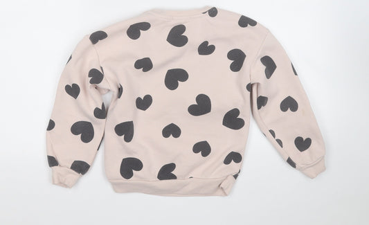 Primark Girls Pink Geometric Cotton Pullover Sweatshirt Size 7-8 Years - Love Heart