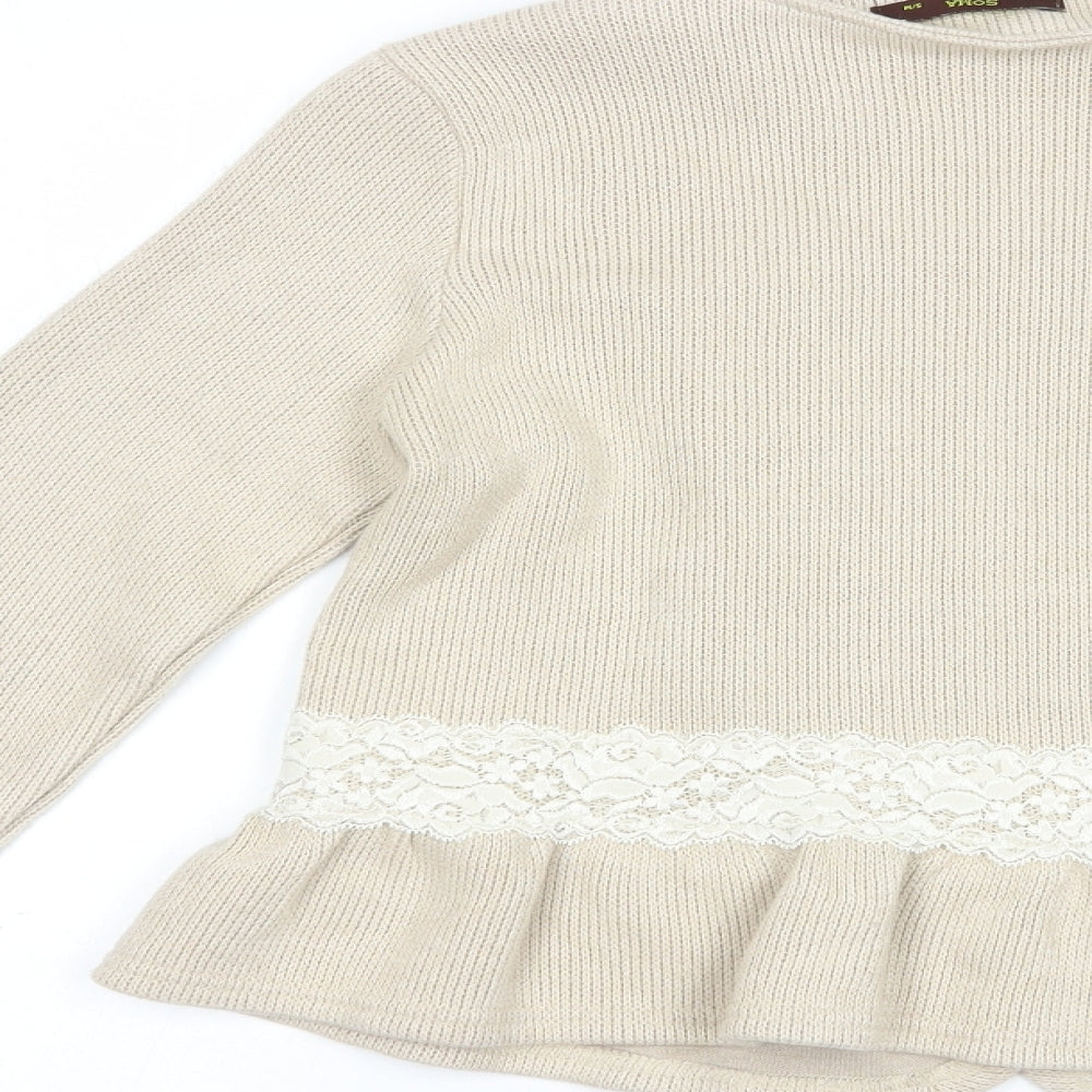 Soma Womens Beige Scoop Neck Viscose Full Zip Jumper Size S - Lace Detail