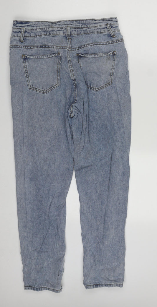 PRETTYLITTLETHING Womens Blue Cotton Straight Jeans Size 12 L29 in Regular Zip