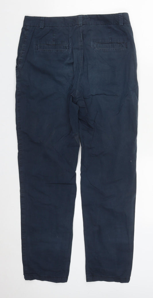 Marks and Spencer Womens Blue Cotton Trousers Size 10 L29 in Regular Zip