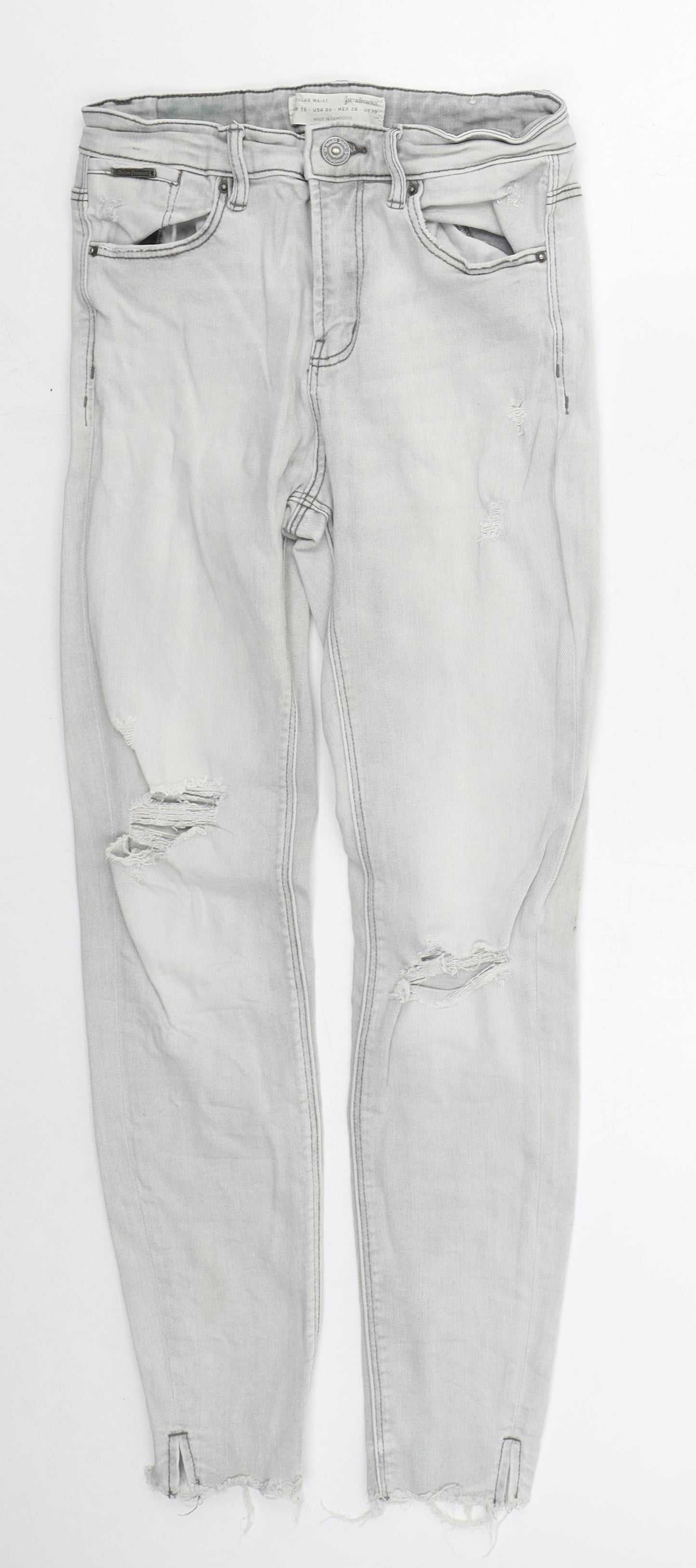 Stradivarius Womens Grey Cotton Skinny Jeans Size 10 L27 in Regular Button