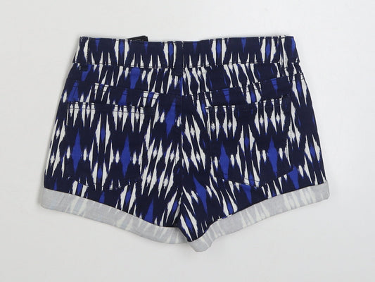 H&M Girls Blue Striped Cotton Hot Pants Shorts Size 11 Years Regular Zip