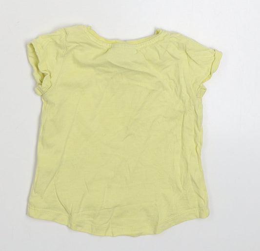 NEXT Girls Yellow 100% Cotton Basic T-Shirt Size 3-6 Months Round Neck Pullover