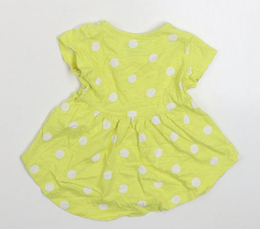 NEXT Girls Yellow Polka Dot 100% Cotton Skater Dress Size 3-6 Months Round Neck Pullover