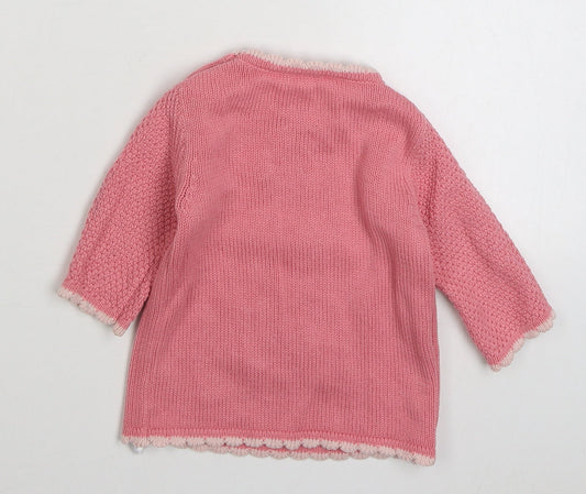 George Girls Pink Cotton Pullover Jumper Size 3-6 Months Button