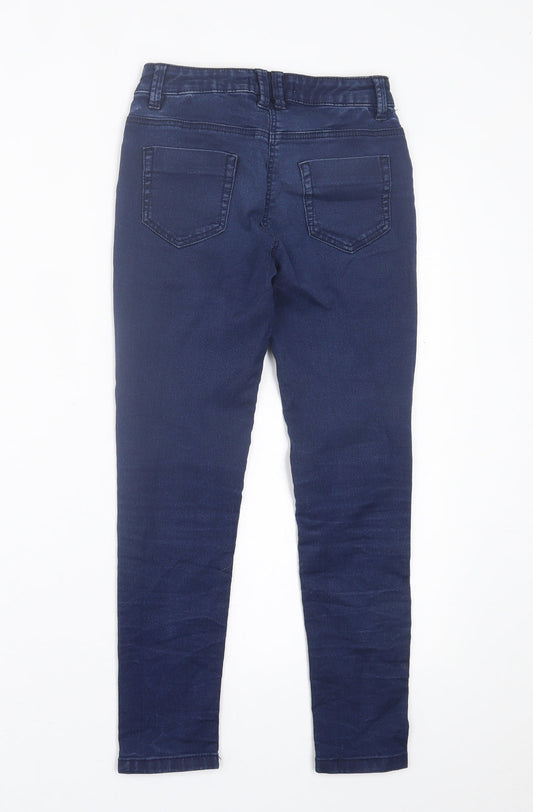 Marks and Spencer Girls Blue Cotton Skinny Jeans Size 9 Years Regular Button