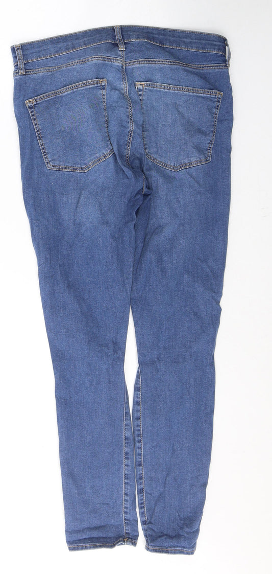Topshop Womens Blue Cotton Skinny Jeans Size 32 L30 in Regular Button