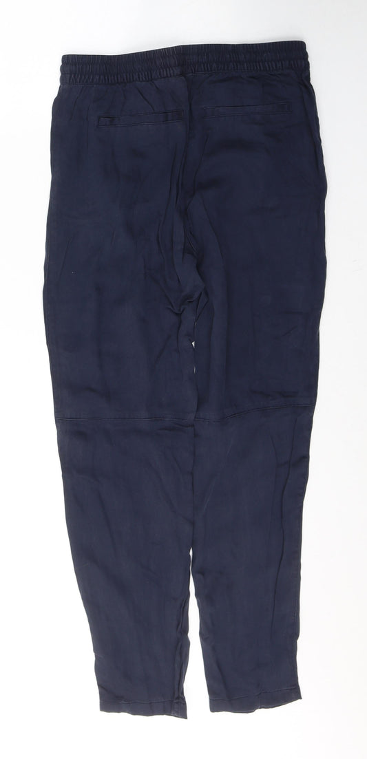 H&M Womens Blue Lyocell Trousers Size 6 L27 in Regular Tie