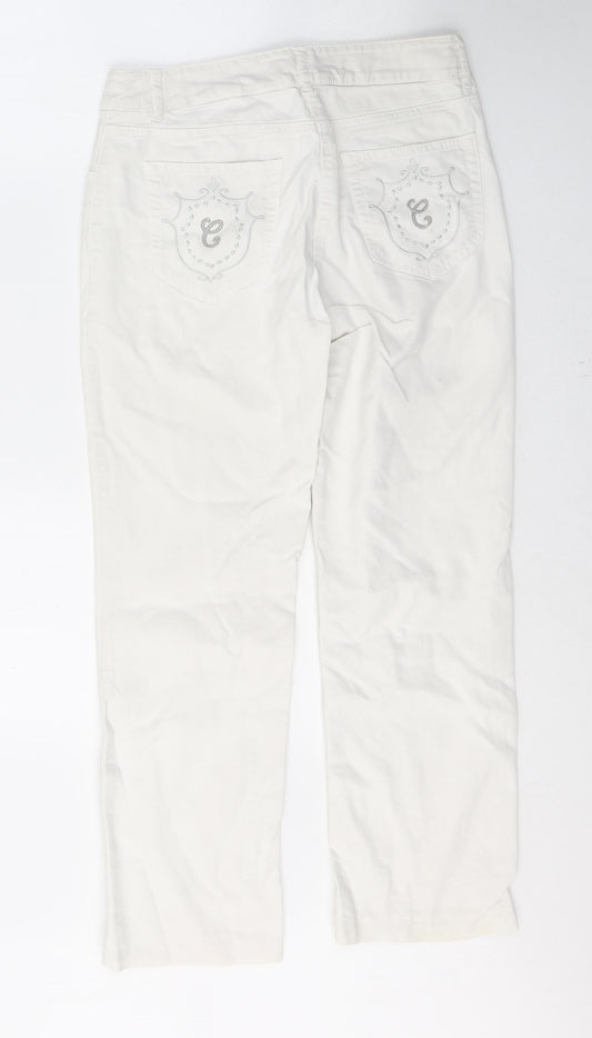 Carol Womens White Cotton Cropped Jeans Size 10 L26 in Regular Button