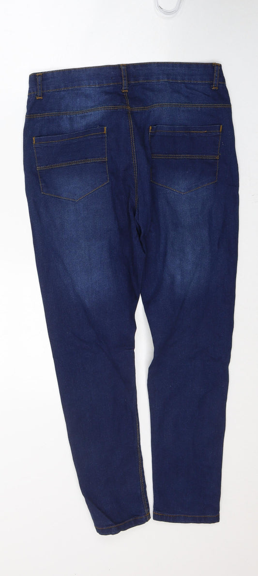 Preworn Womens Blue Cotton Cropped Jeans Size 30 in L24 in Regular Button