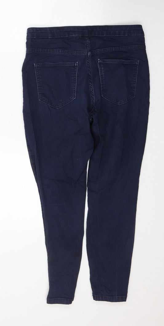 Marks and Spencer Womens Blue Cotton Skinny Jeans Size 14 L24 in Regular Button