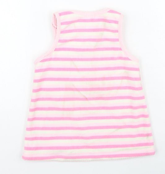 BHS Girls Pink Striped Cotton Fit & Flare Size 6-9 Months Round Neck