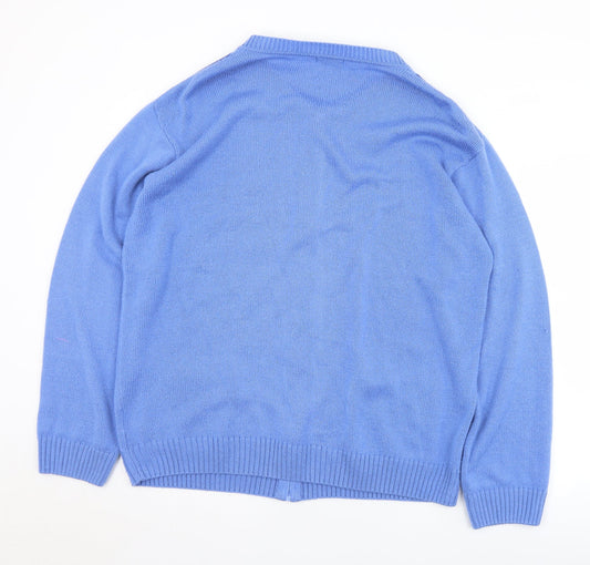 Damart Mens Blue Round Neck Acrylic Full Zip Jumper Size XL