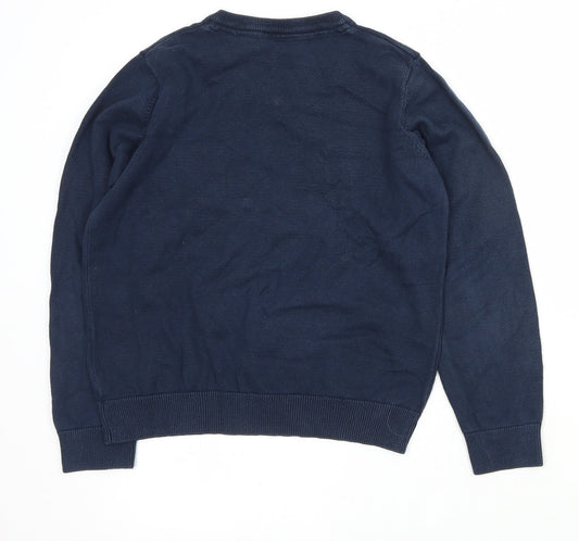 Marks and Spencer Boys Blue V-Neck Cotton Pullover Jumper Size 10-11 Years Pullover