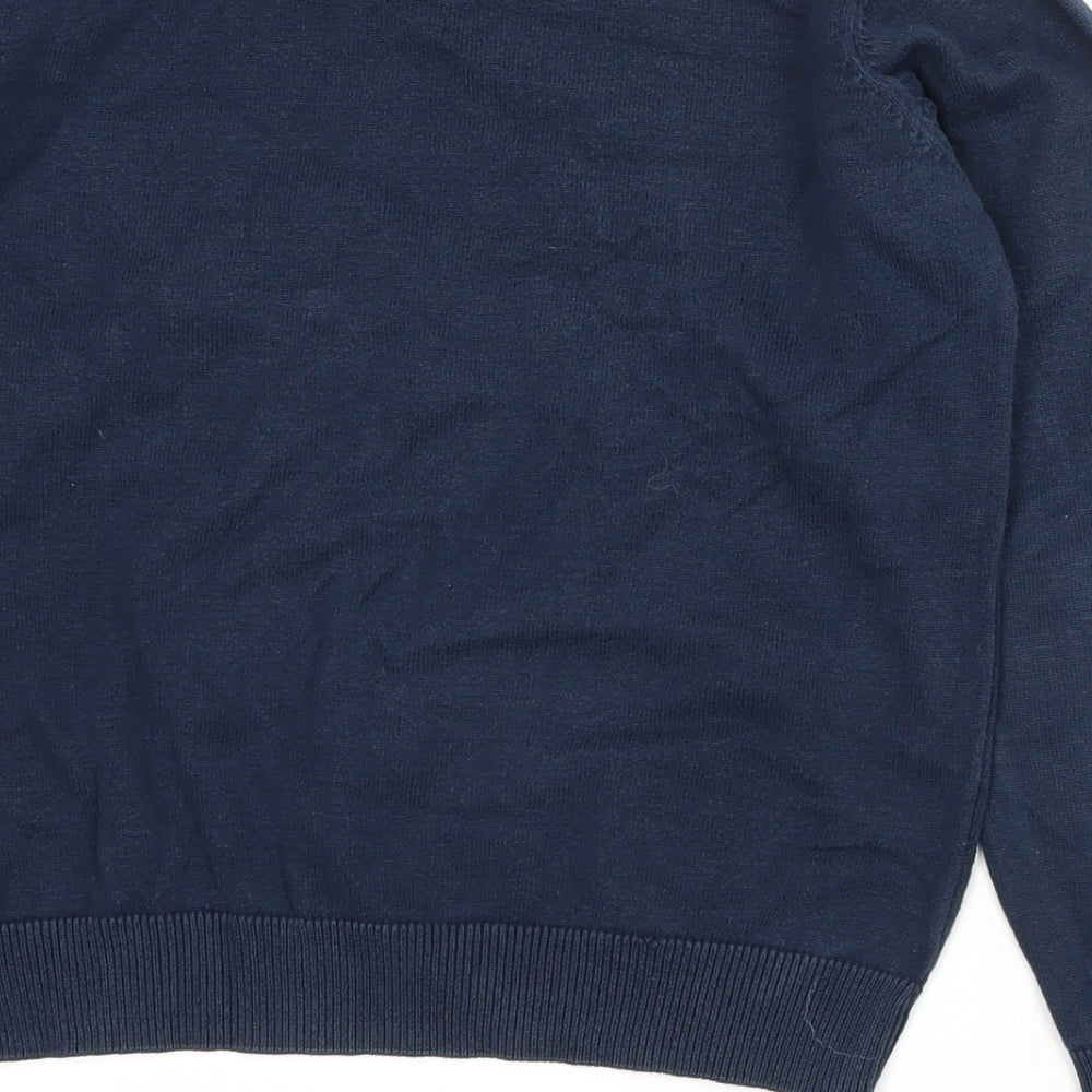 Marks and Spencer Boys Blue V-Neck Cotton Pullover Jumper Size 10-11 Years Pullover