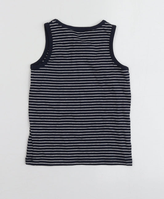 George Boys Blue Striped Cotton Basic T-Shirt Size 2 Years Round Neck