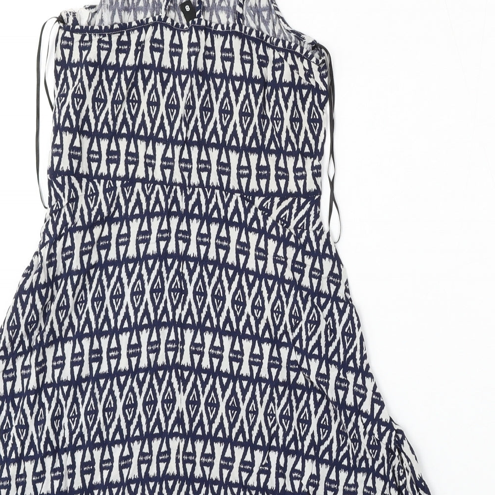 Divided by H&M Womens Blue Geometric Viscose Skater Dress Size 8 Square Neck