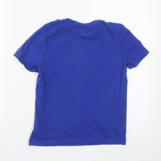 F&F Boys Blue Cotton Basic T-Shirt Size 9-10 Years Round Neck - Motorbike print