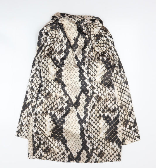 PRETTYLITTLETHING Womens Brown Animal Print Polyester Mini Size 10 Collared Button - Blazer dress